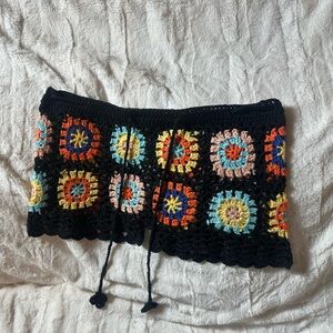 MODA KUBER Crochet Knit Hot Pants Shorts Black Multicolor Y2318 Acrylic